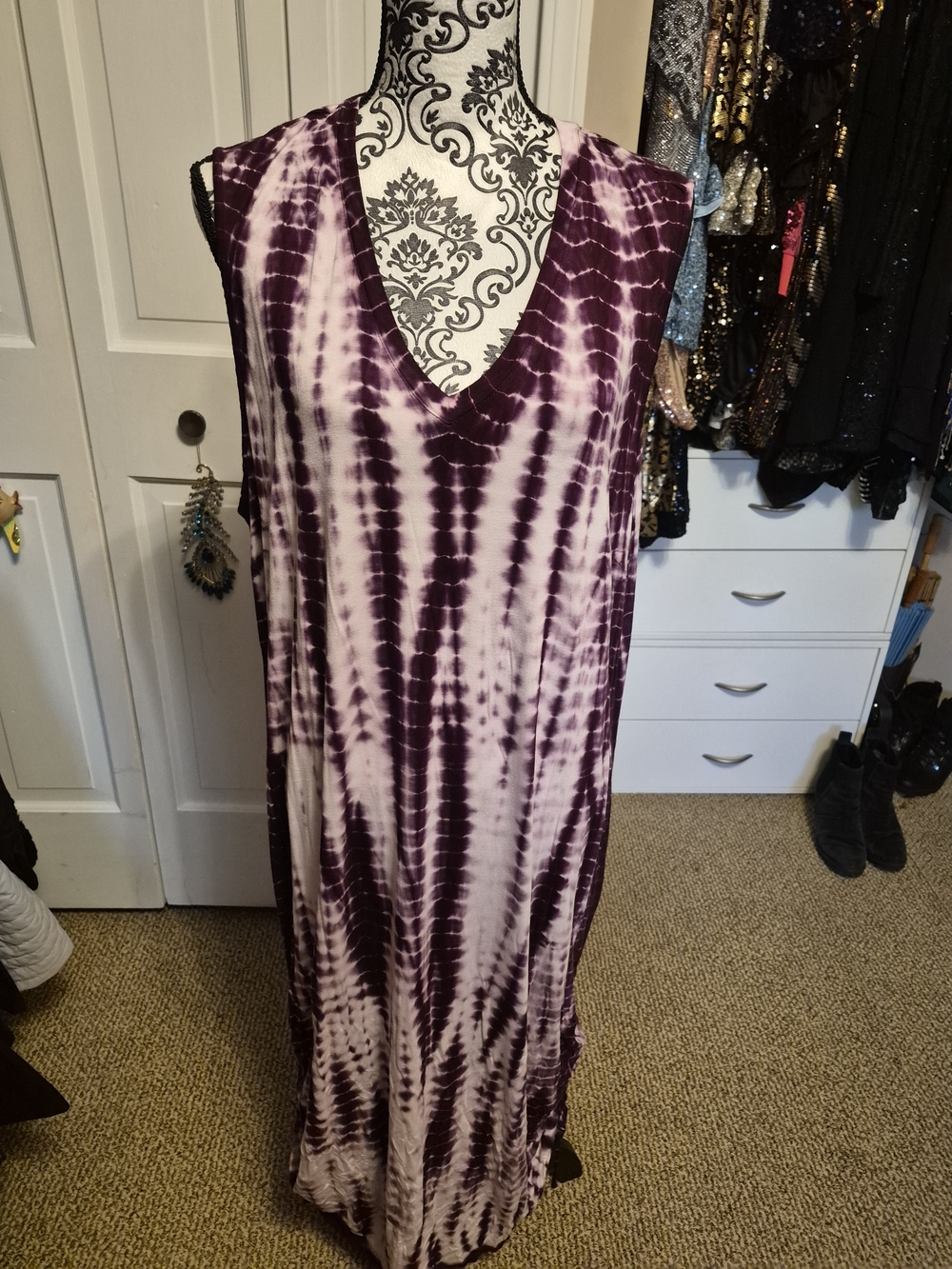 Lane Bryant Purple and Cream Tie-Dye V-Neck Maxi Dress